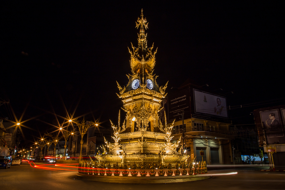 Things to do in Chiang Rai, Thailand: Chiang Rai Clock Tower glowing gold